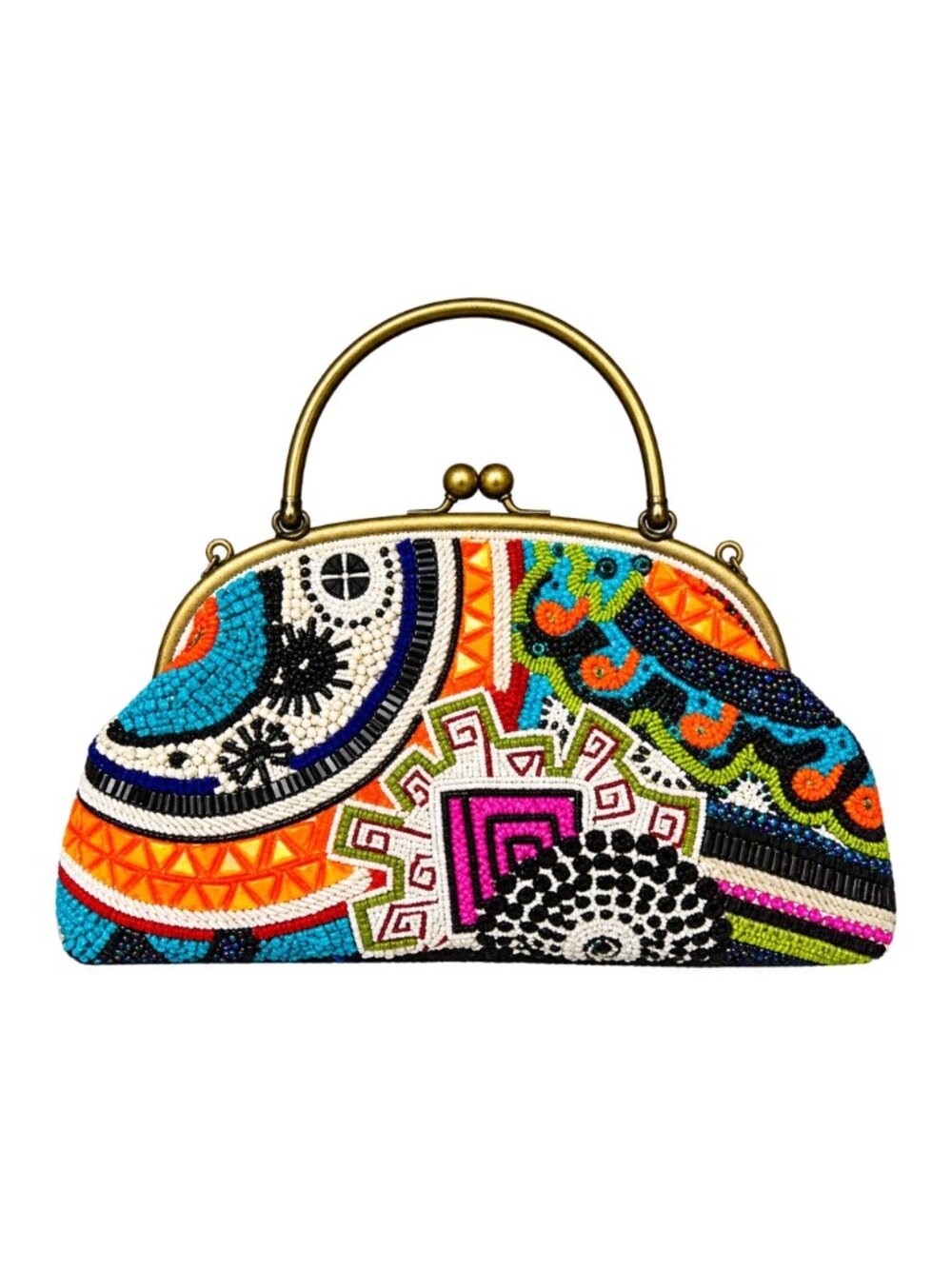 Vintage Chico's Beaded Mosaic Crescent Top Handle Kiss Lock Handbag Bag